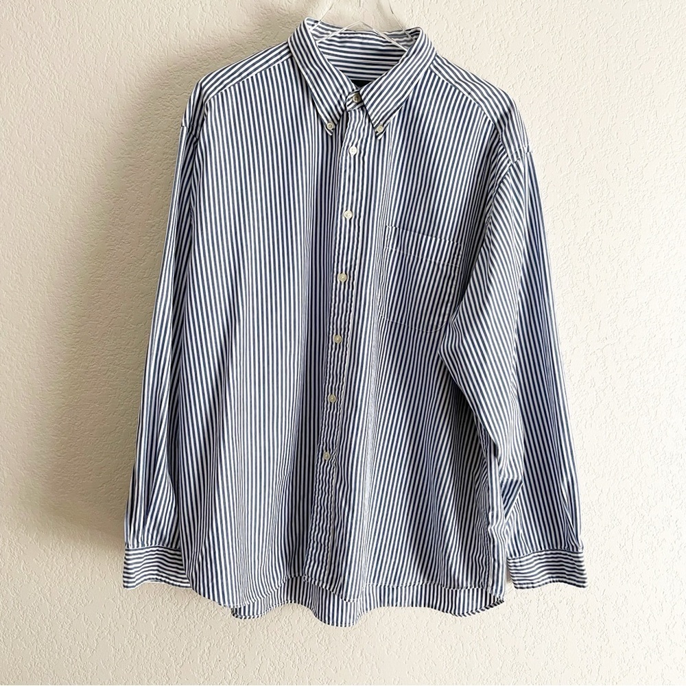 EDDIE BAUR Mens Blue Stripe Long Sleeve Button Down 2XL 100% Cotton